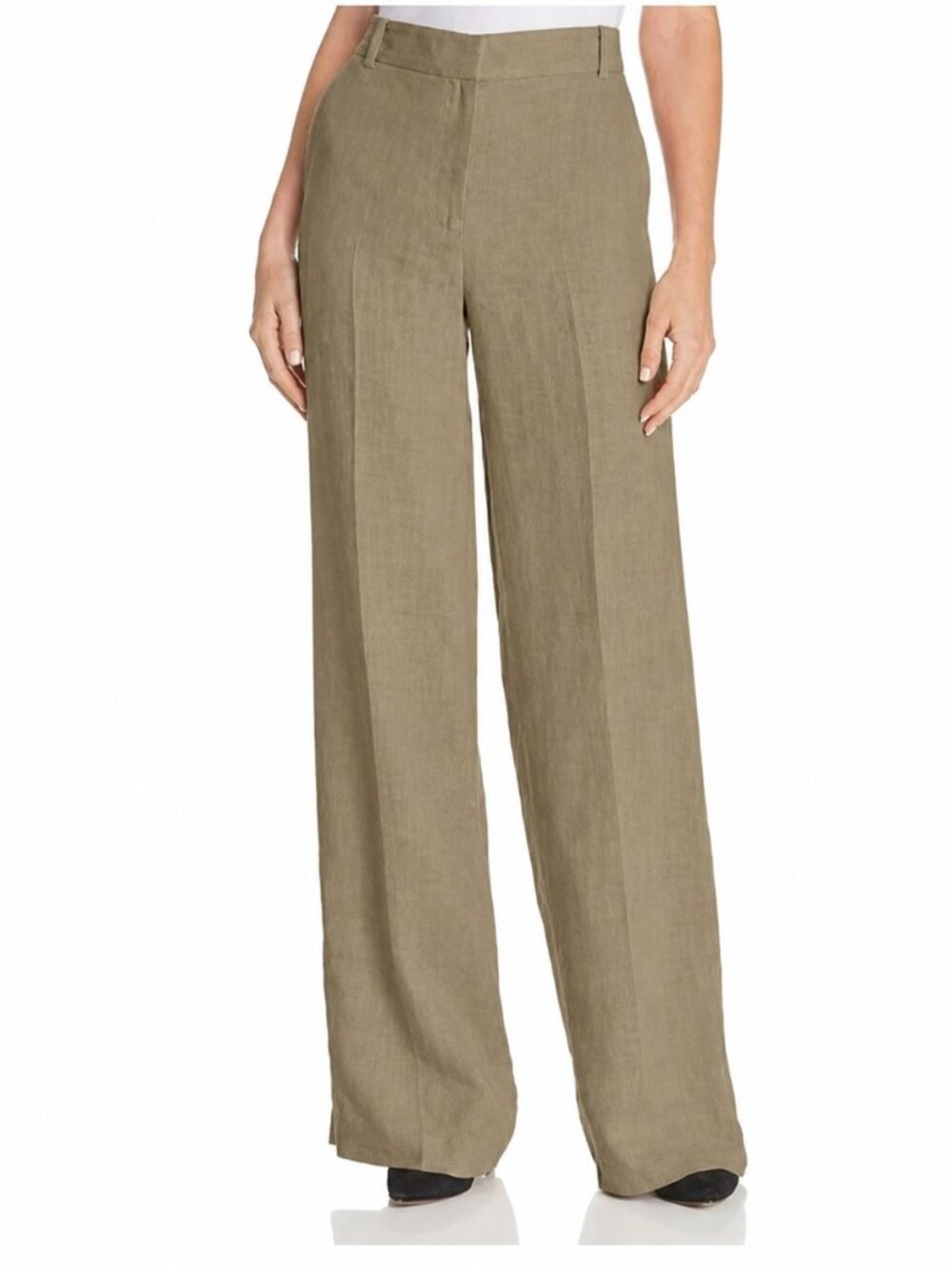 THEORY Linen Wool Blend Quiet Luxury Wide Leg Khaki Dress Pants Size 2